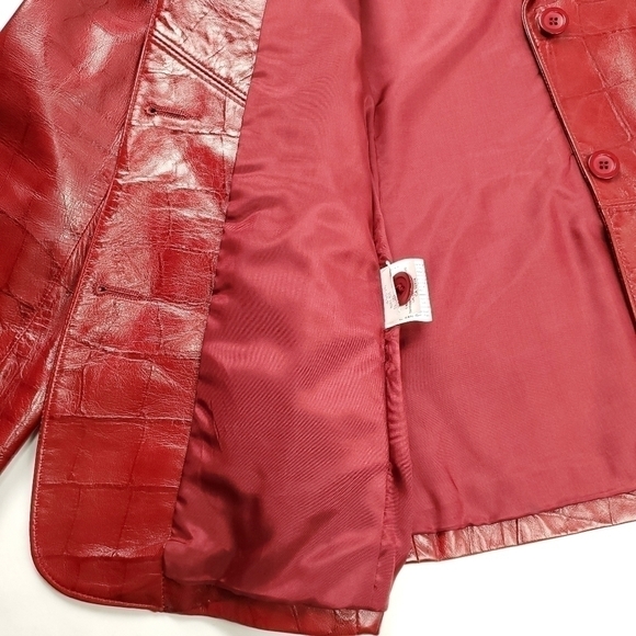 New Identify Red Genuine Leather Embossed Jacket  Sz 8 - Picture 9 of 15